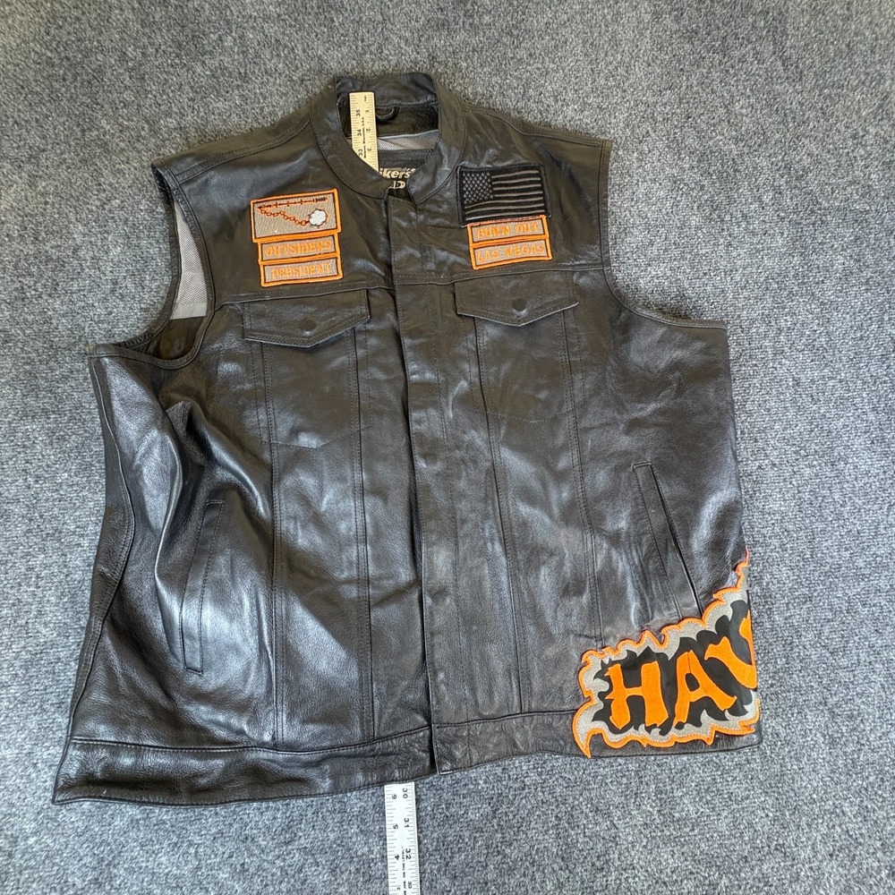Bikers Club Vest Mens 5XL Black Outsiders Las Vegas Graphic Patches Leather